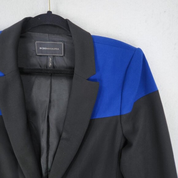 BCBG MAXAZRIA Jacket Womens Large Black Blue Single Button Blazer Career Office - Picture 2 of 11